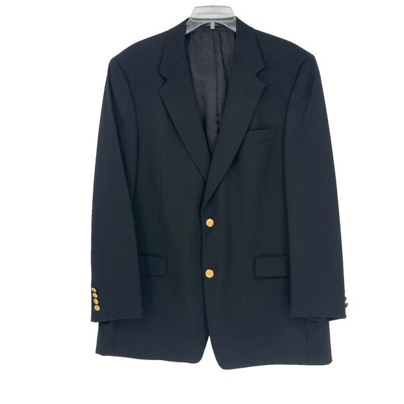 Hart Schaffner Marx Gold Trumpeter Blazer 44R Navy Blue Wool Nautical Preppy - Picture 1 of 16